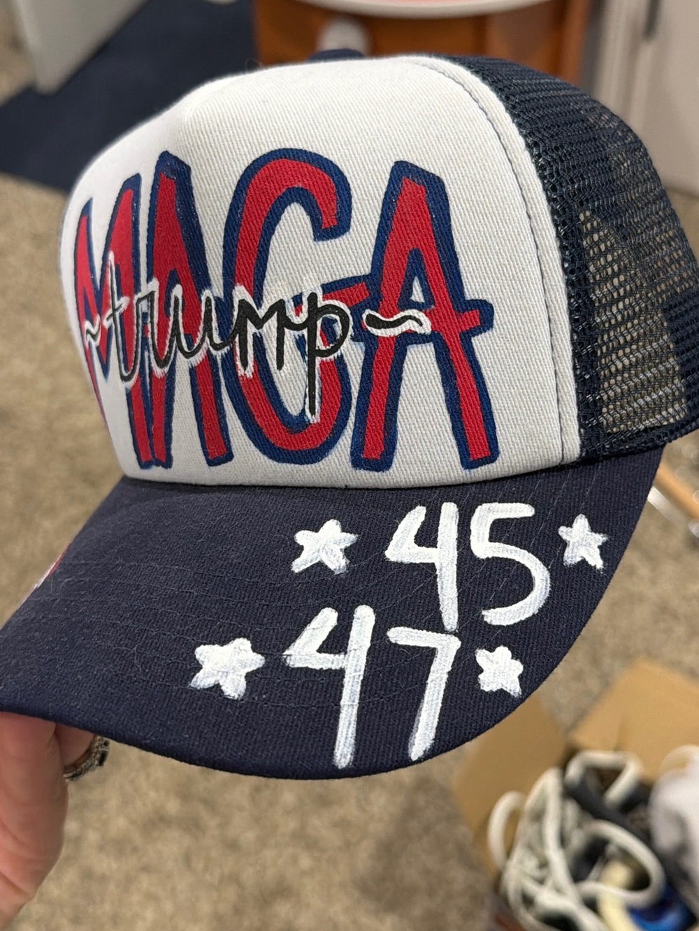 Navy, White & Red Kids Trucker Hat - MAGA Design